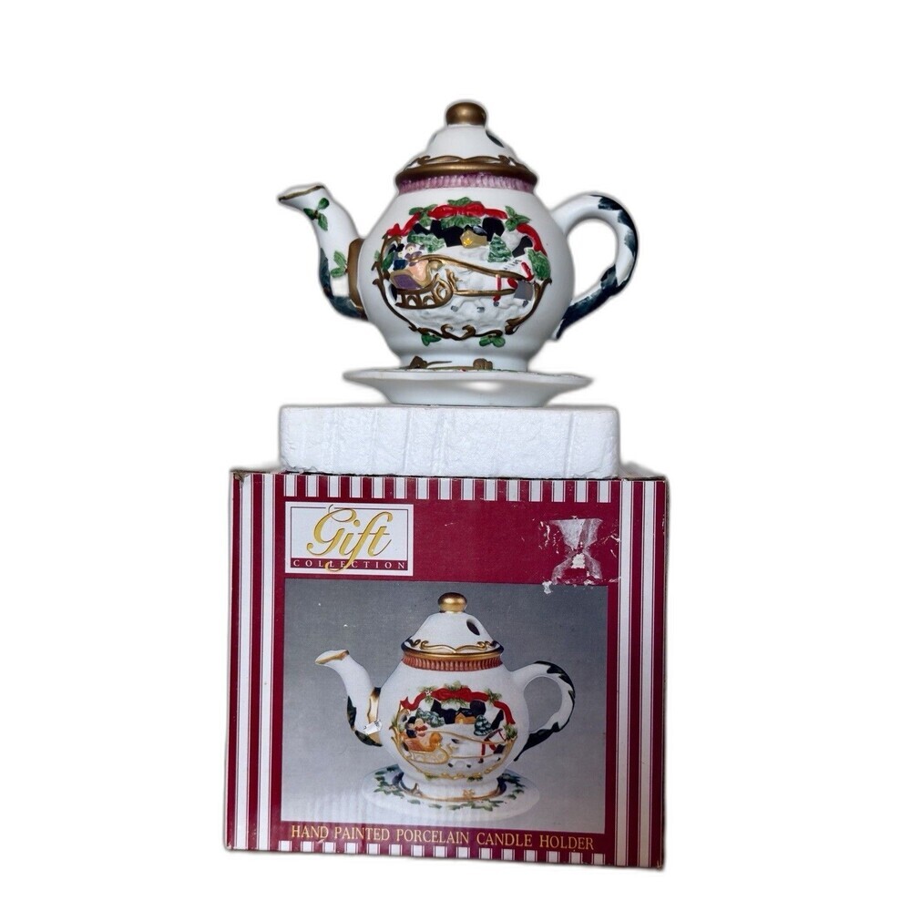 Vintage Teapot Candle Holder Votive Tealight Christmas Porcelain Handpainted